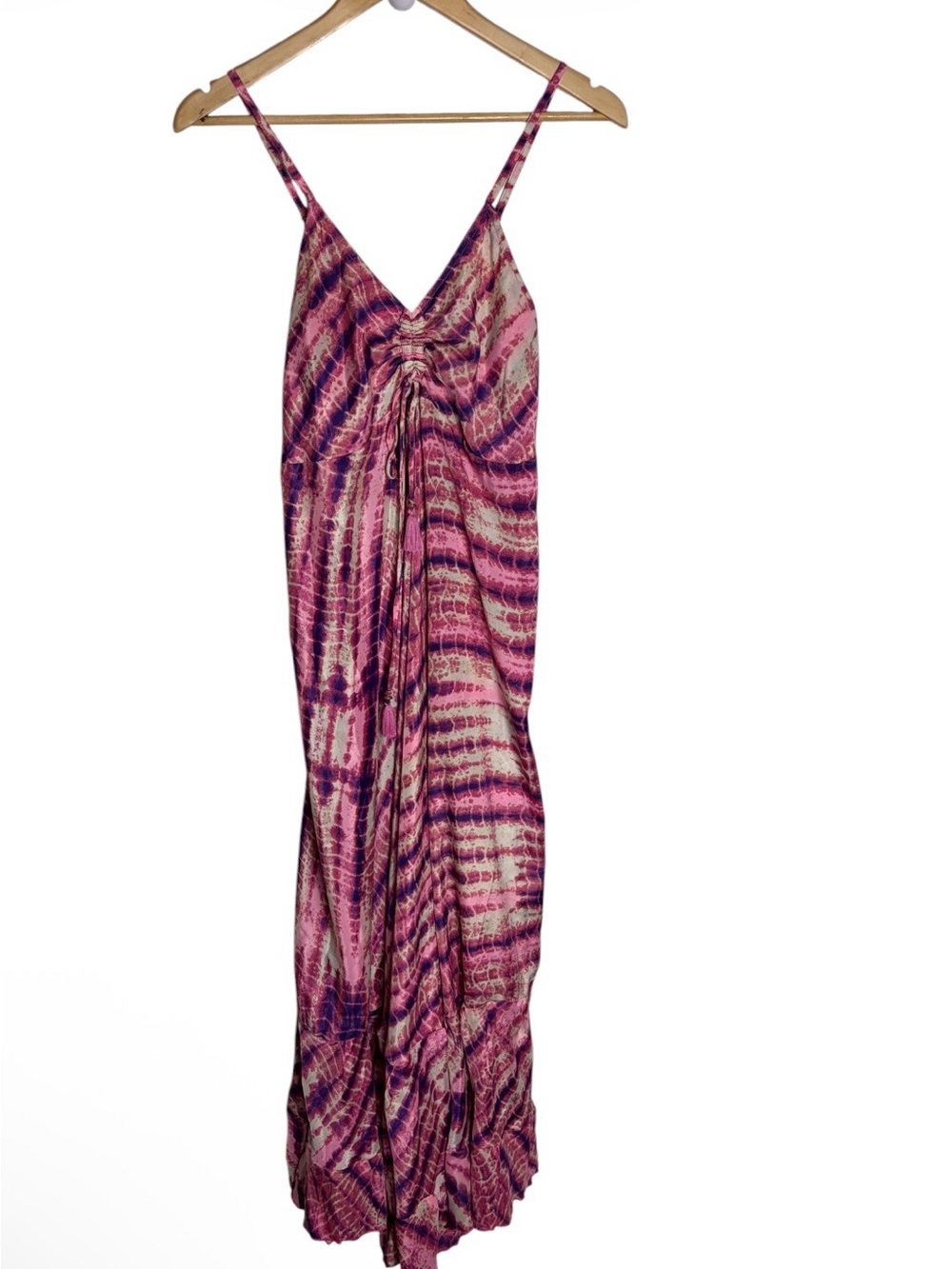 Vintage Y2K abstract silk slip maxi dress with smocked back size M